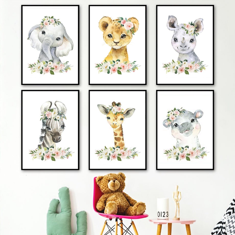 Baby Nursery Giraffe - Floral Jungle Animals Canvas Prints Nursery