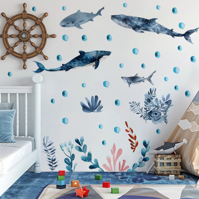 Baby Nursery Ocean - Undersea Marine Life Shark Whale Wall