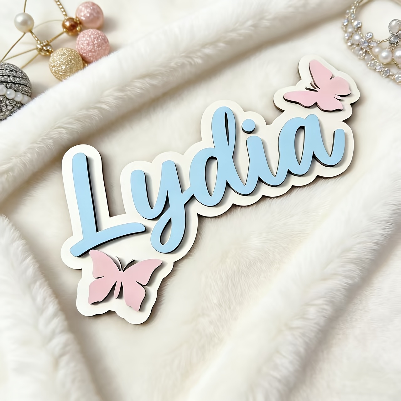 Baby Nursery Name - Personalized Blue & Pink Butterfly Name