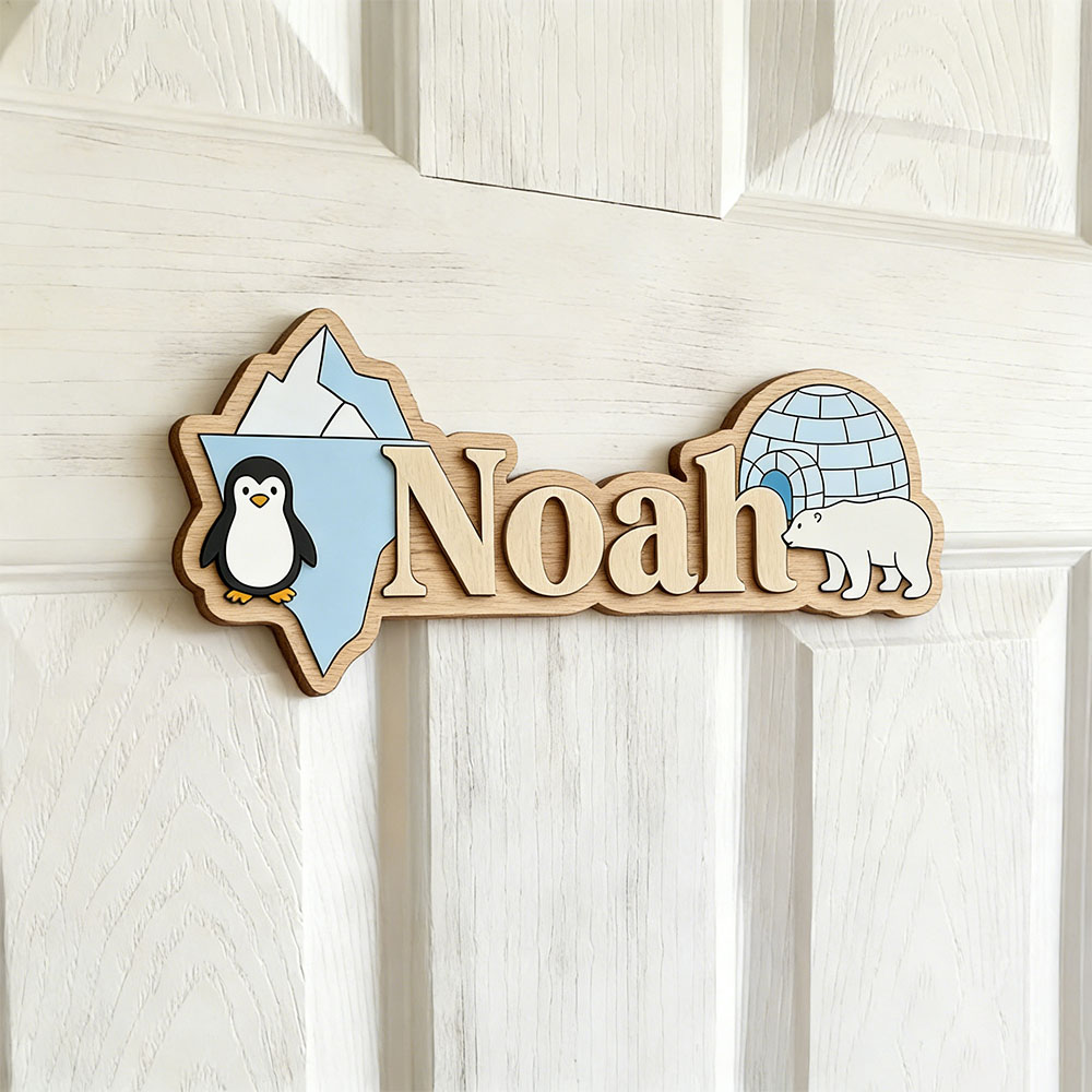 Baby Nursery Name - Arctic Penguin & Polar Bear Custom