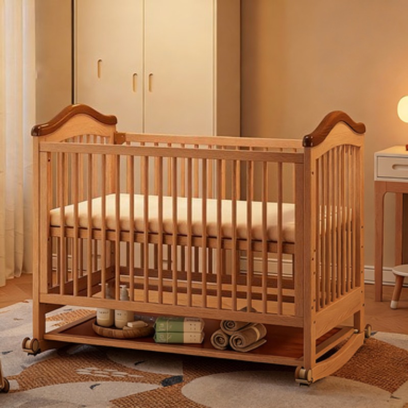 Convertible Crib Set - Solid Wood Baby Crib Adjustable Height