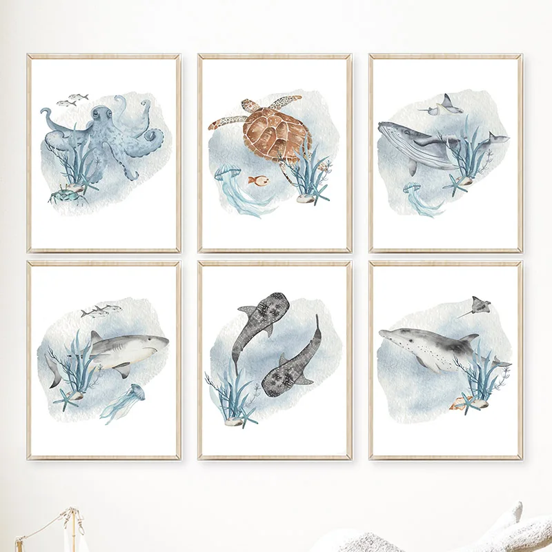 Baby Nursery Ocean - Posters And Prints Whale Fish Shark