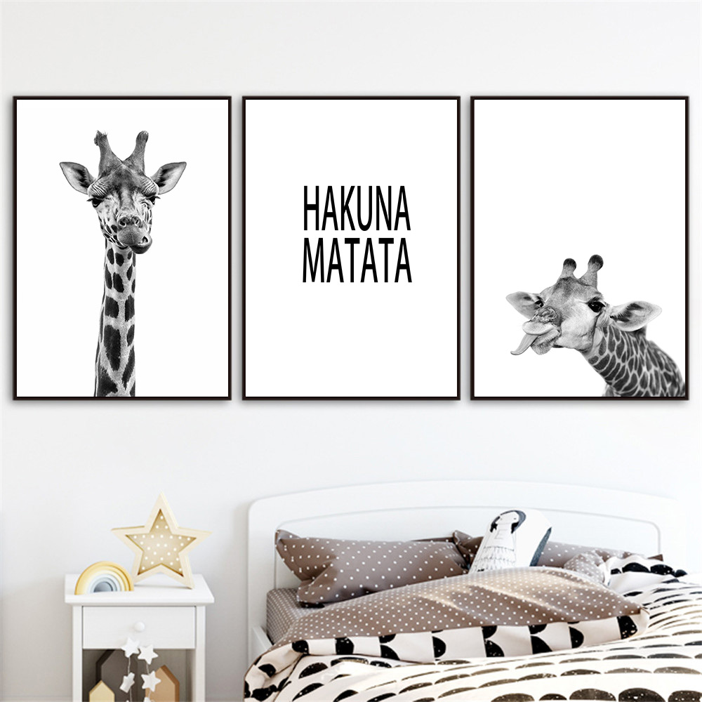Baby Nursery Giraffe - Black And White Giraffe Canvas Painting