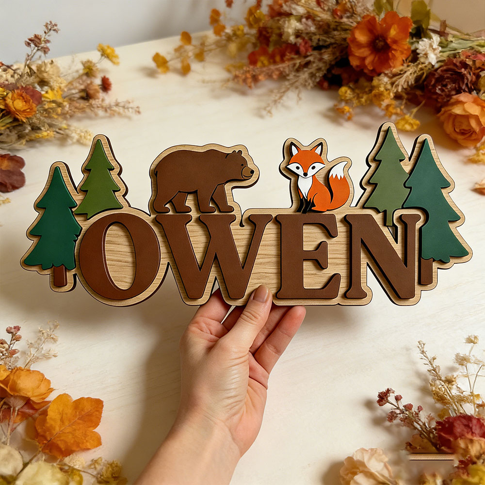 Baby Nursery Forest Theme - Custom Woodland Forest Bear Fox Name
