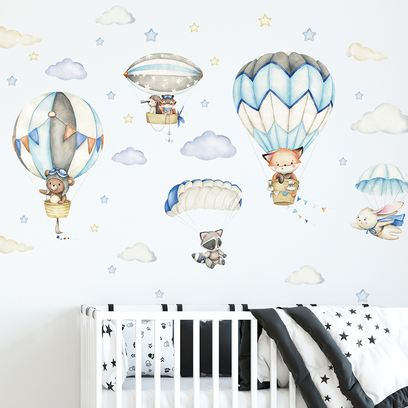 Baby Nursery Items - Cartoon Cute Animals Hot Air Balloon