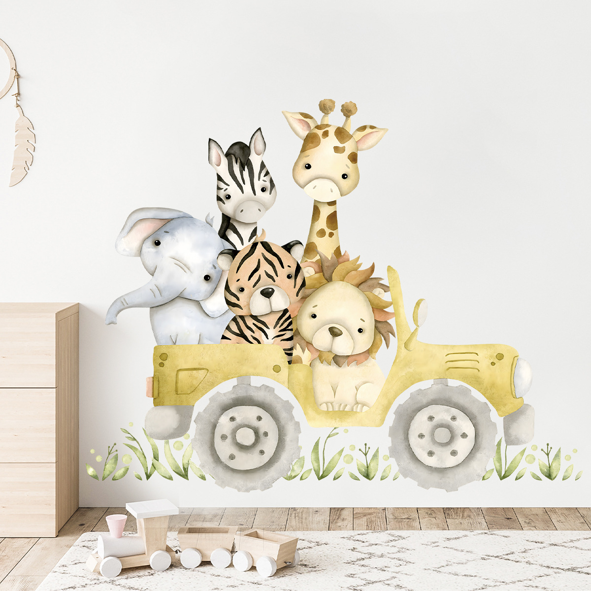 Baby Nursery Giraffe - Cute Animals Drive Jeep Wall Stickers