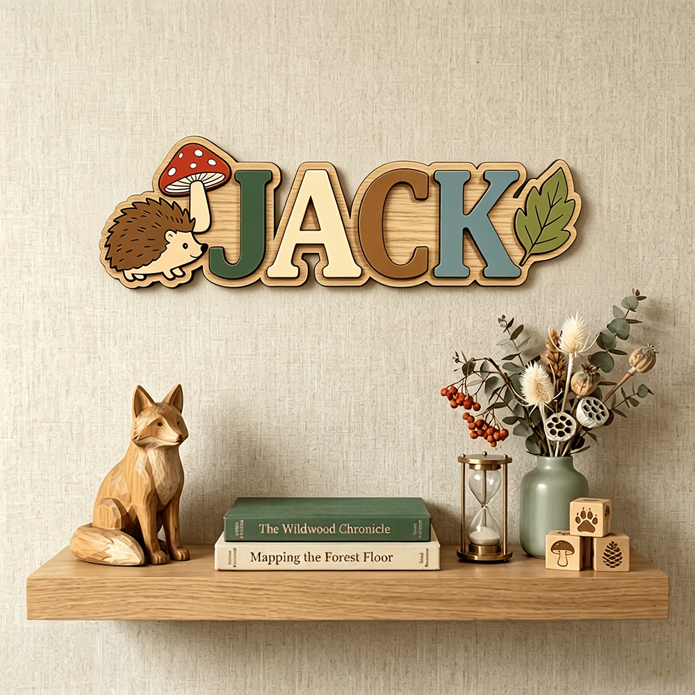 Baby Nursery Forest Theme - Custom Woodland Hedgehog Wooden Name Sign,