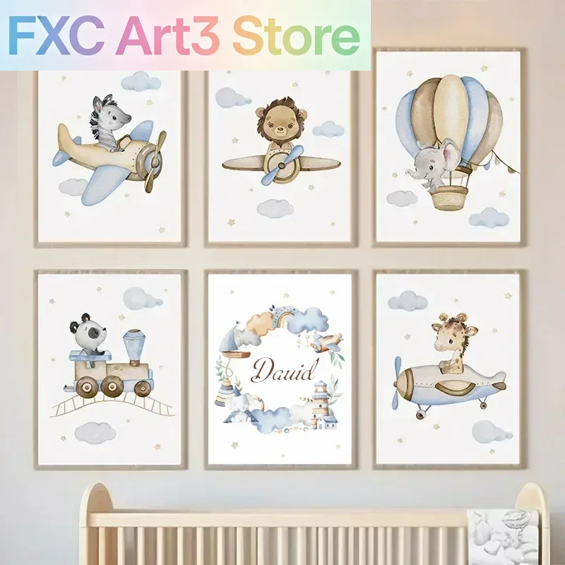 Baby Nursery Giraffe - 1pc frameless,Cartoon Lion Elephant Giraffe Posters