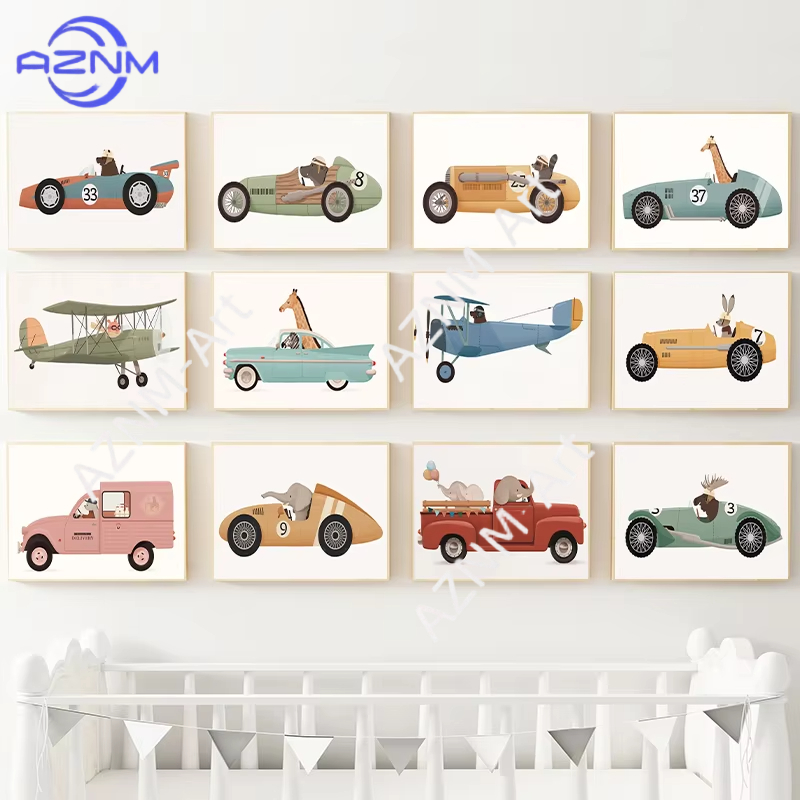 Baby Nursery Giraffe - 1PC Animals on Cars Cartoon Posters