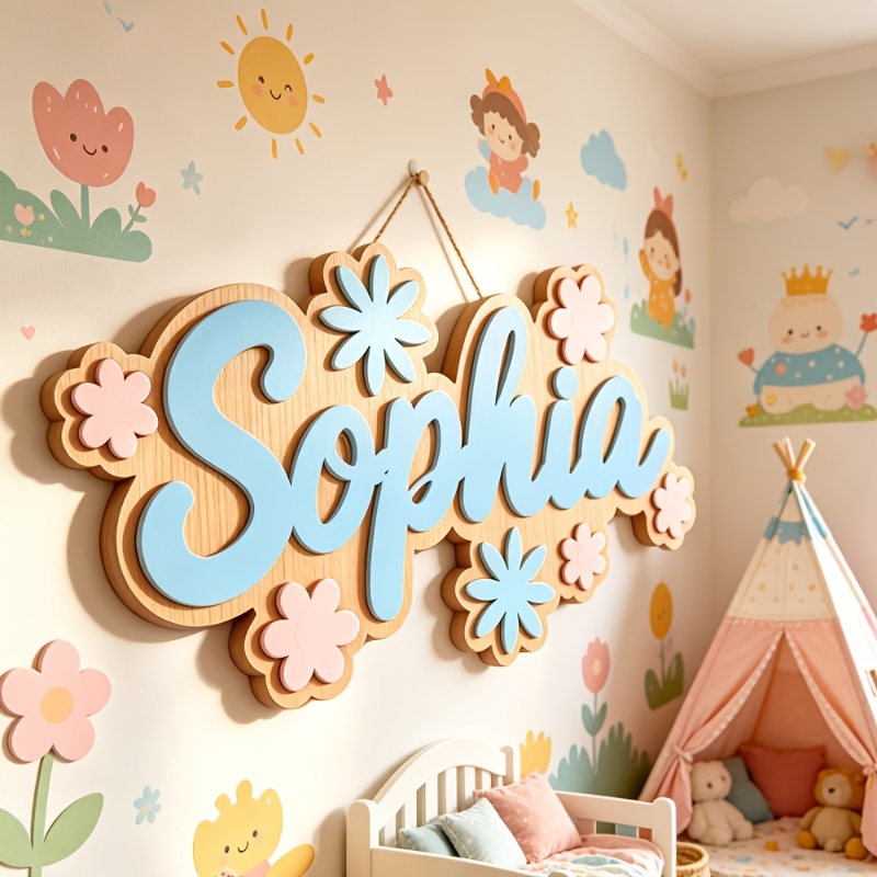Baby Nursery Name - Personalized Floral Themed Name Room Sign,