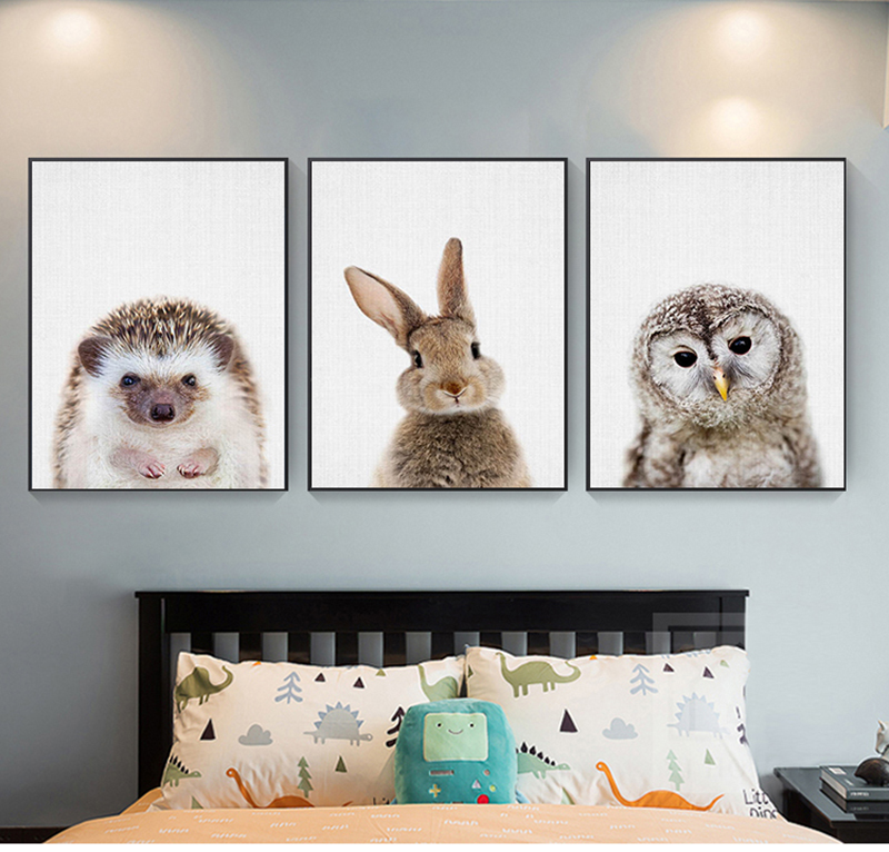 Baby Nursery Giraffe - Giraffe Bunny Elephant Canvas Child Poster