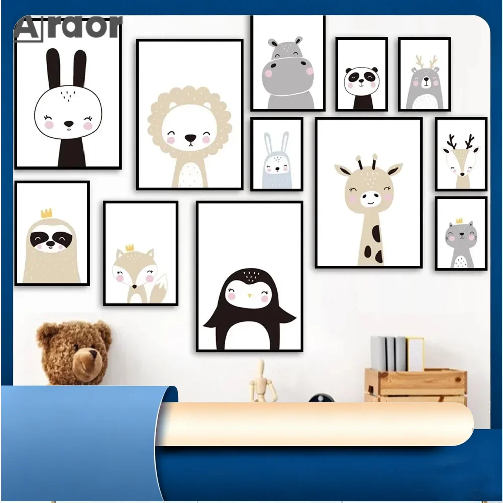 Baby Nursery Giraffe - Cartoon Deer Lion Giraffe Animals Posters