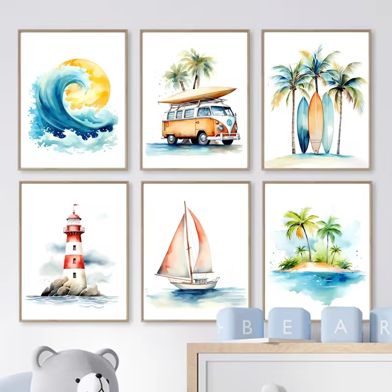 Surf Ocean Themed Nursery Beac - Baby Nursery Ocean 评论和价格