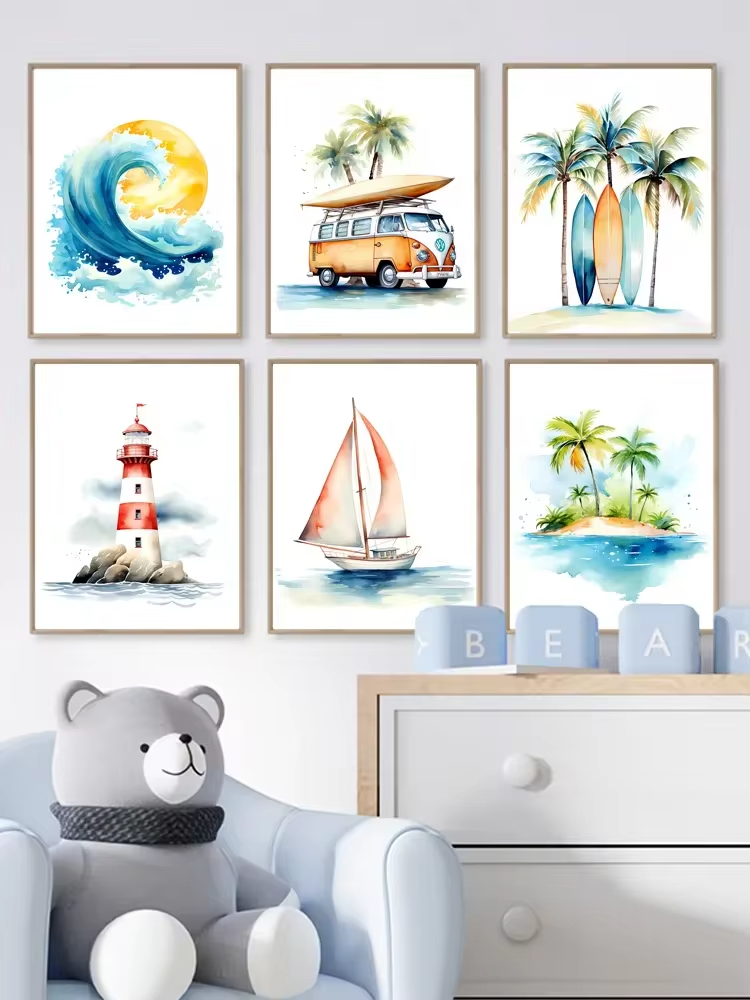 Surf Ocean Themed Nursery Beac - Baby Nursery Ocean 评论和价格