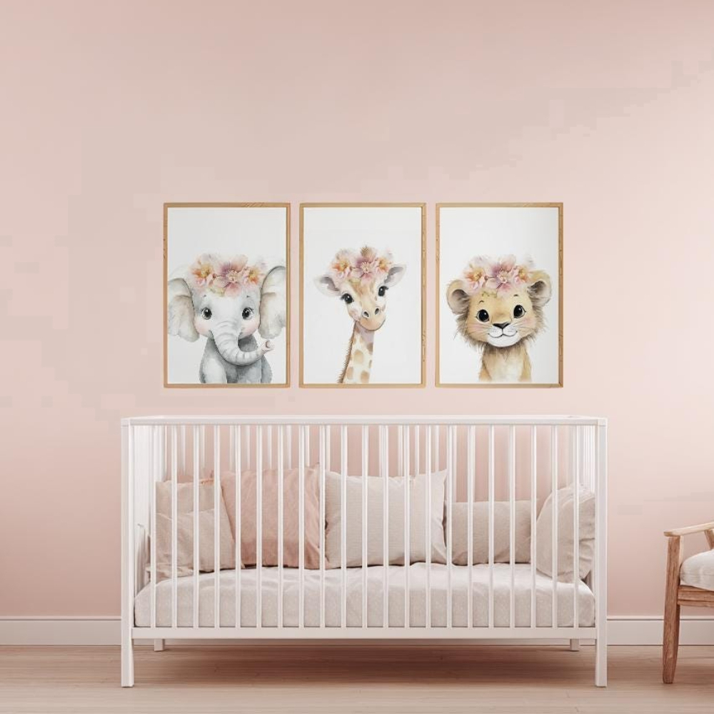 Baby Girl Nursery Wall Art Set - Baby Nursery Giraffe 评论和价格