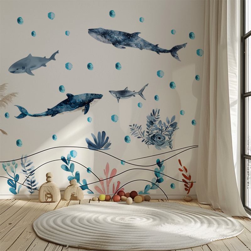 Undersea Marine Life Shark Wha - Baby Nursery Ocean 评论和价格