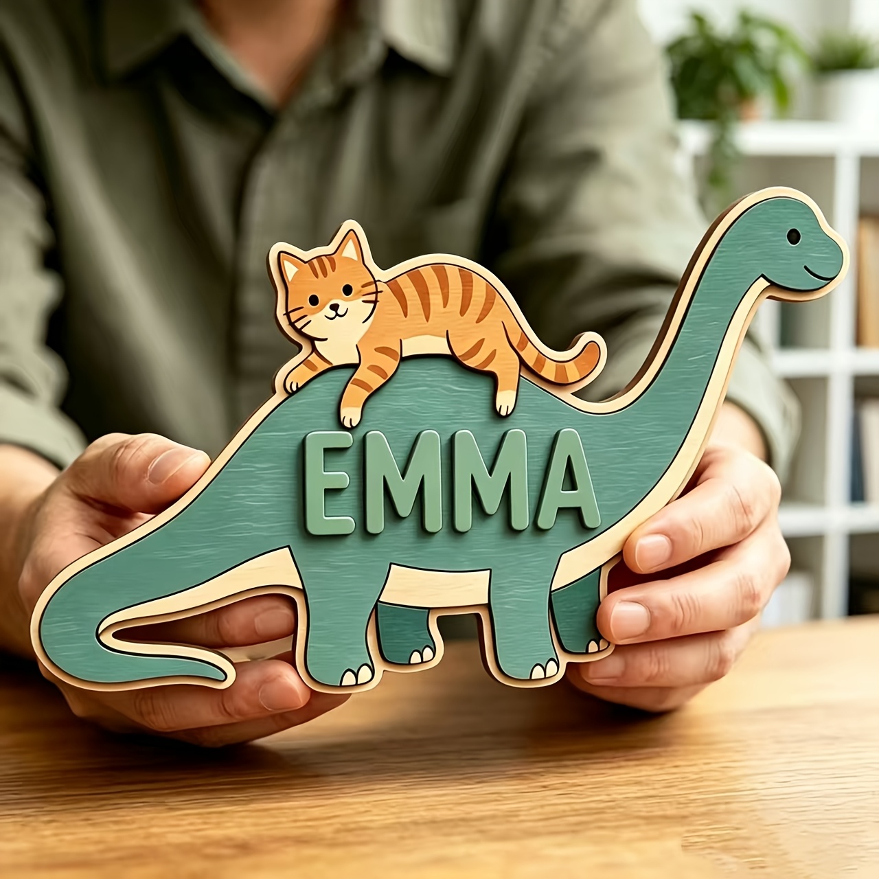 Personalized Cat Riding Dinosa - Baby Nursery Name 评论和价格