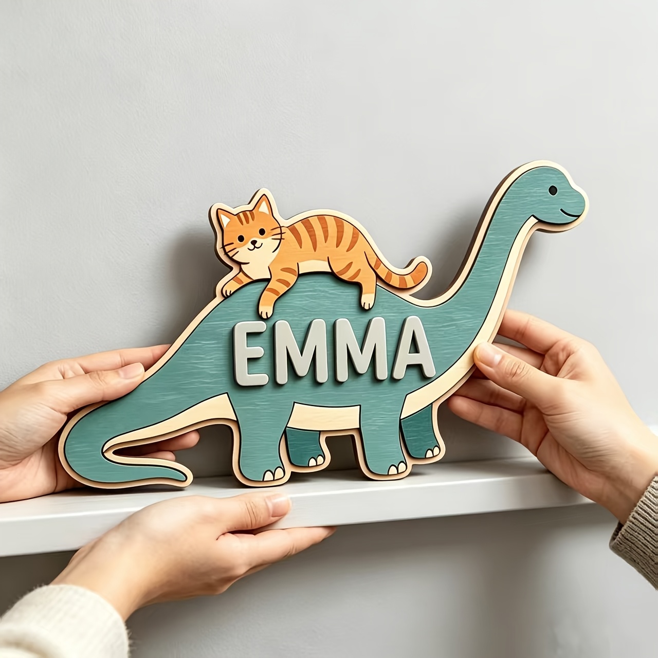 Personalized Cat Riding Dinosa - Baby Nursery Name 评论和价格