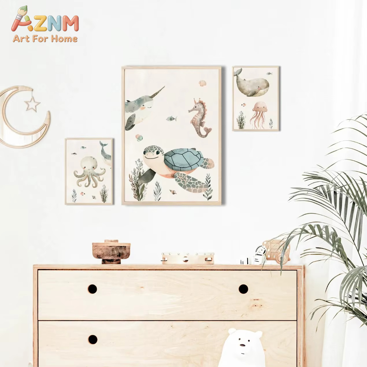 AZNM Watercolor Cute Ocean Ani - Baby Nursery Ocean 评论和价格