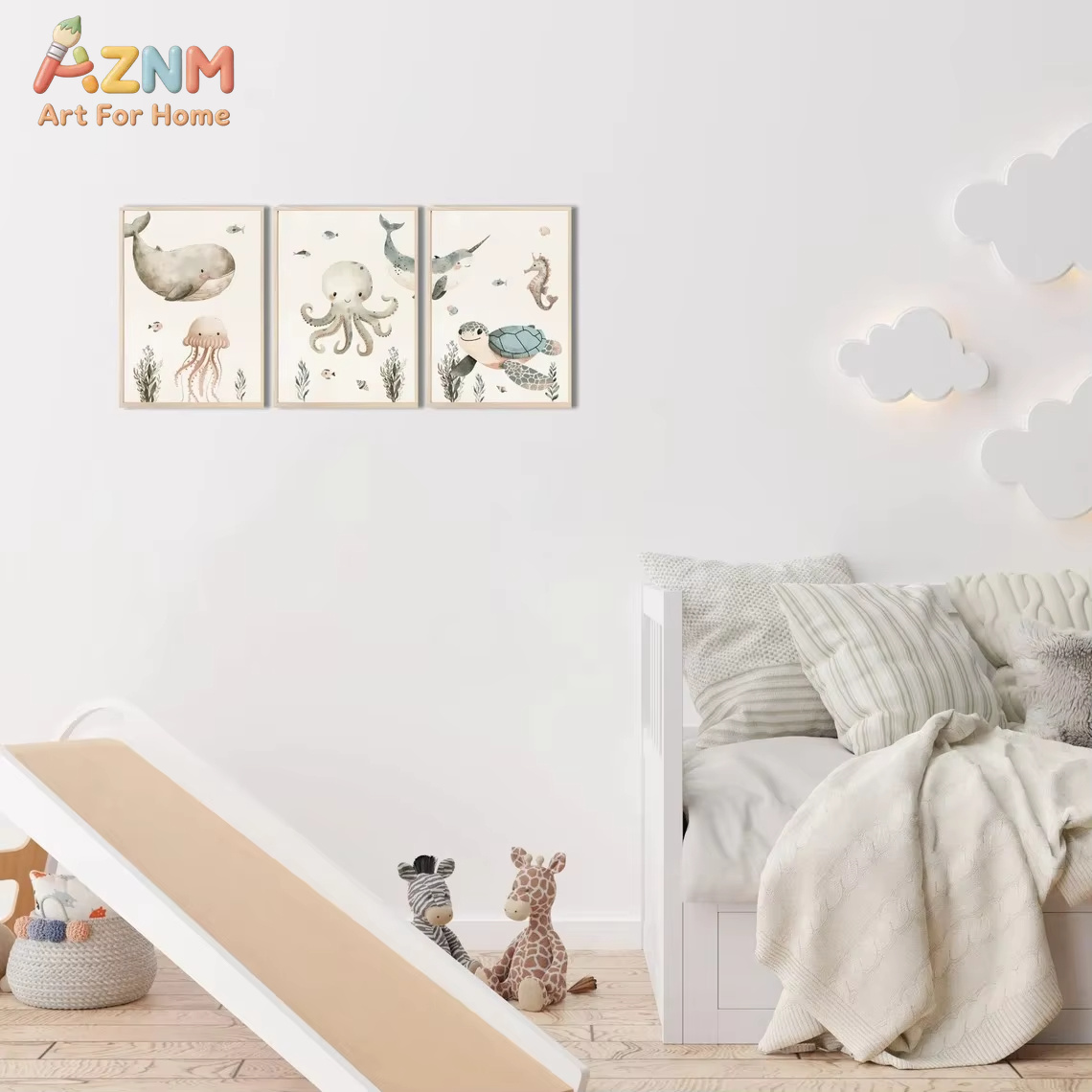 AZNM Watercolor Cute Ocean Ani - Baby Nursery Ocean 评论和价格