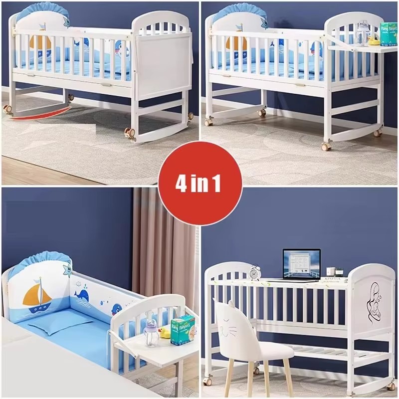 Wood Baby Crib With Mosquito N - Convertible Crib Set 评论和价格