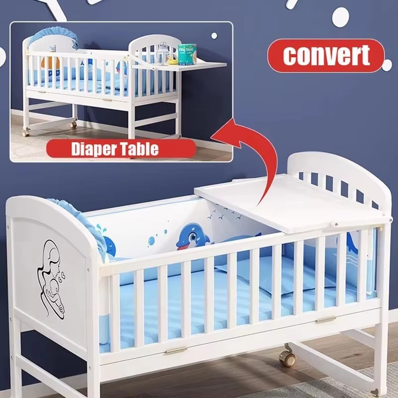 Wood Baby Crib With Mosquito N - Convertible Crib Set 评论和价格