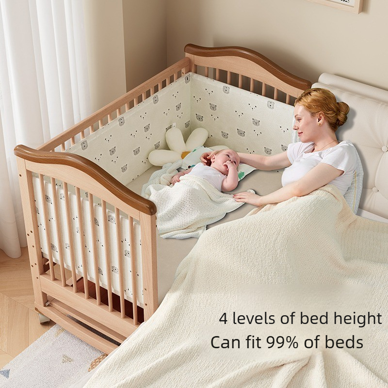 Solid Wood Baby Crib Adjustabl - Convertible Crib Set 评论和价格