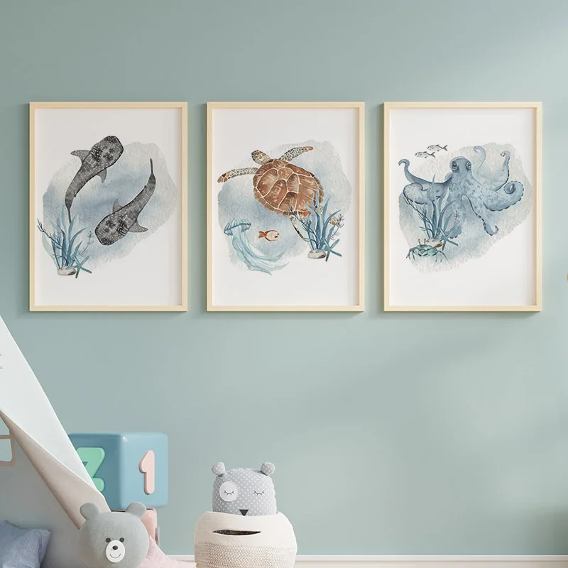 Posters And Prints Whale Fish  - Baby Nursery Ocean 评论和价格