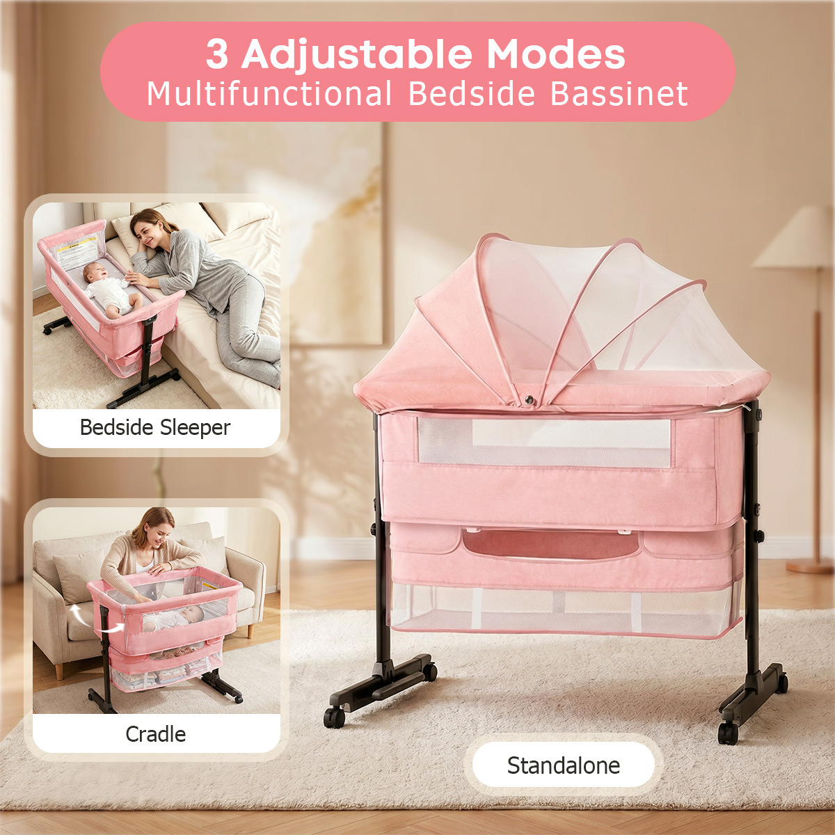 Kmaier Pink Portable Newborn B - Bassinet Bedside Sleeper 评论和价格