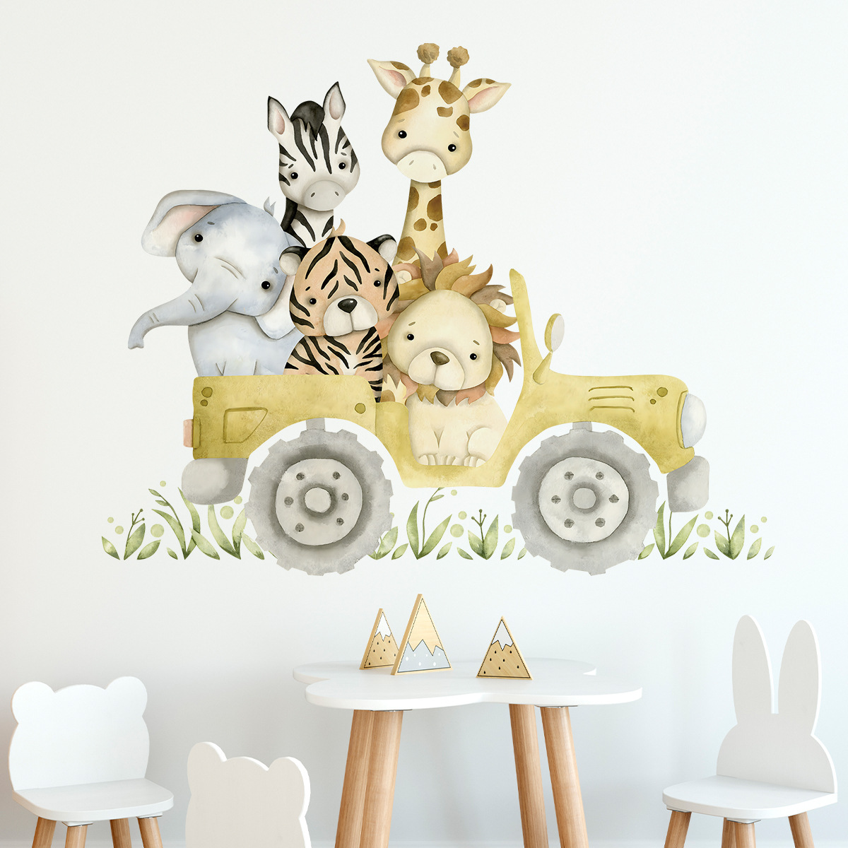 Cute Animals Drive Jeep Wall S - Baby Nursery Giraffe 评论和价格