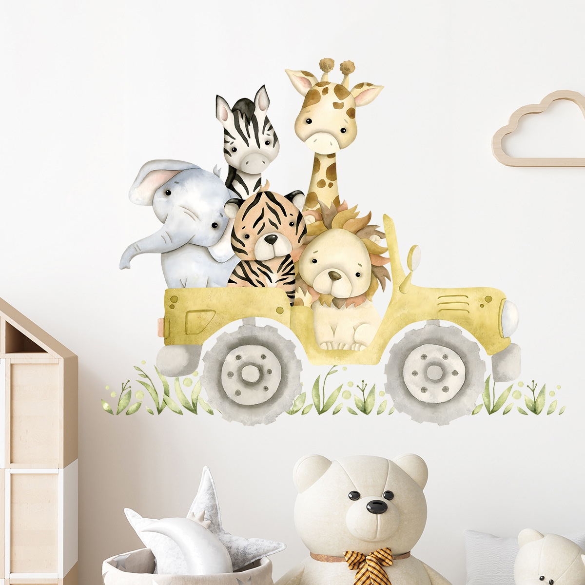 Cute Animals Drive Jeep Wall S - Baby Nursery Giraffe 评论和价格