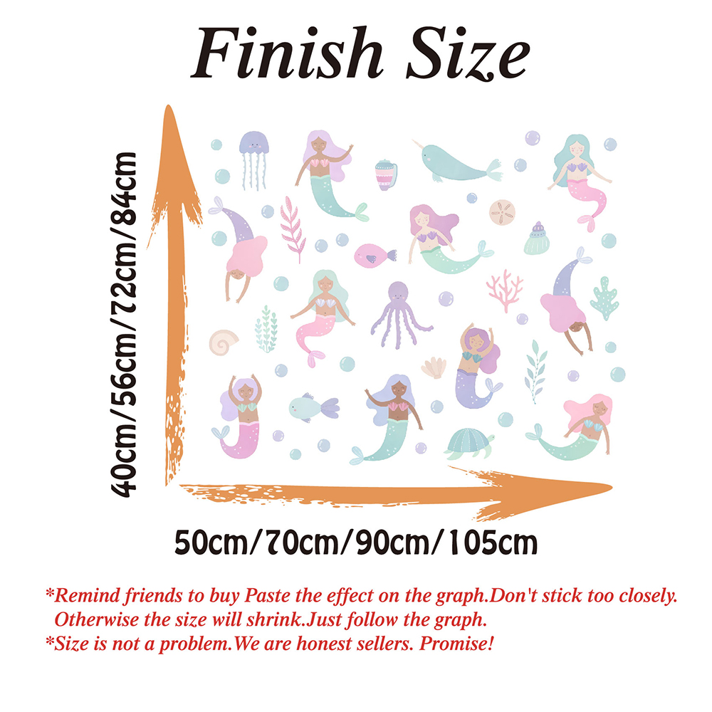 Watercolor Mermaid Wall Sticke - Baby Nursery Ocean 评论和价格