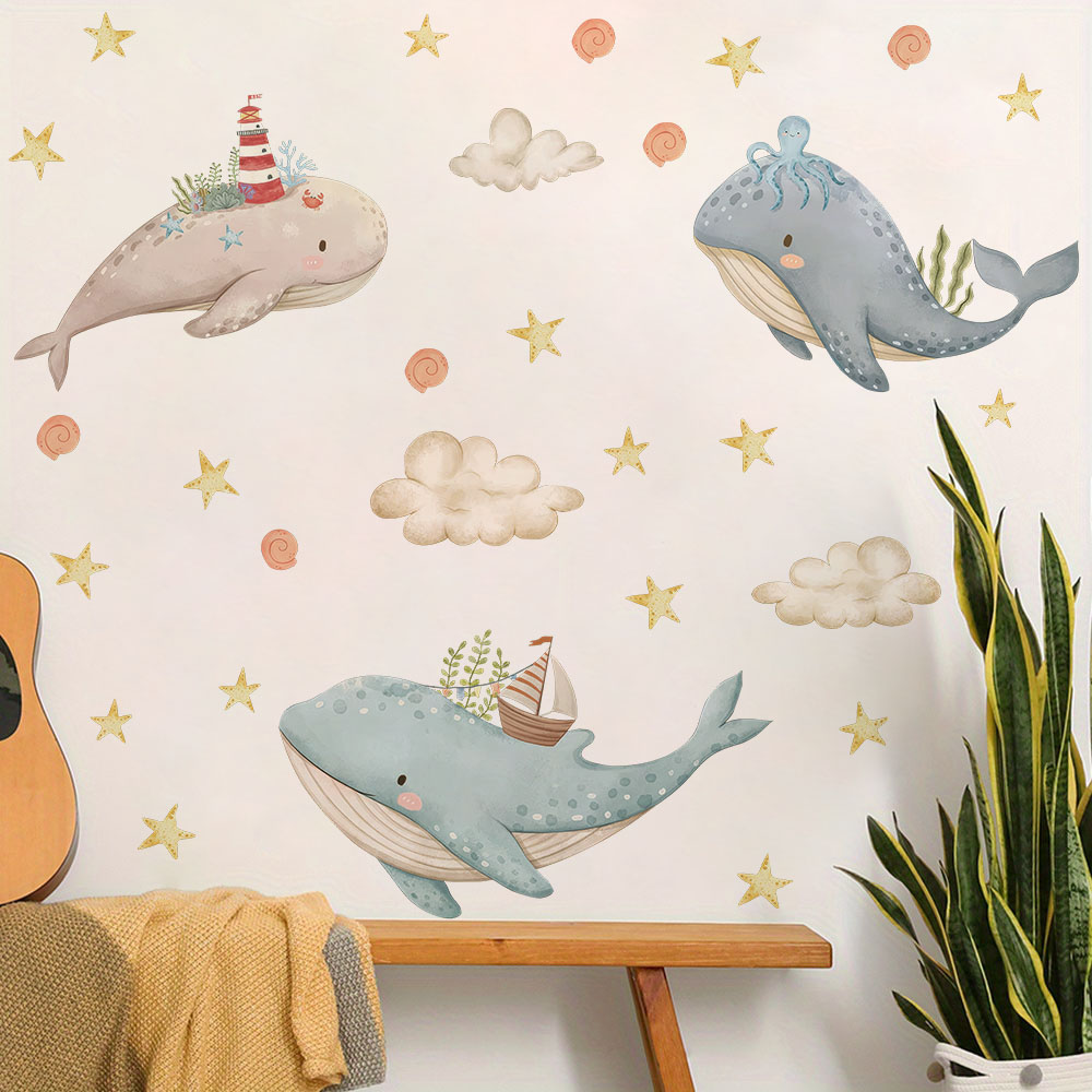 Cartoon Marine Whale Star Wall - Baby Nursery Ocean 评论和价格
