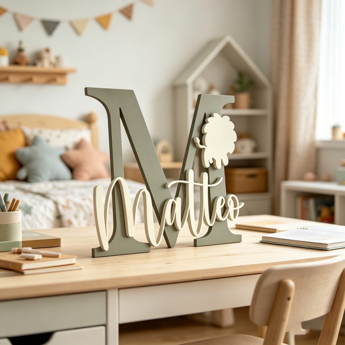 1Pc Custom Lion Name & Initial - Baby Nursery Name 评论和价格