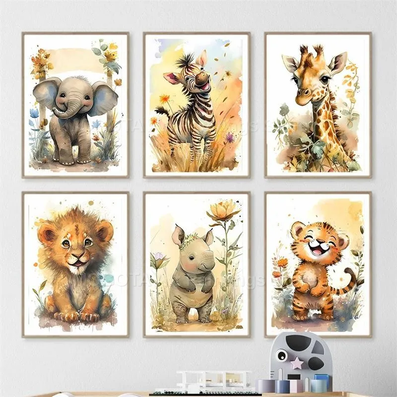 Watercolor Lion Giraffe Tiger  - Baby Nursery Giraffe 评论和价格