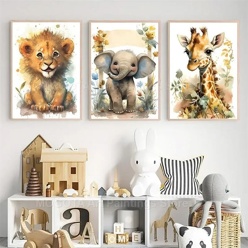 Watercolor Lion Giraffe Tiger  - Baby Nursery Giraffe 评论和价格