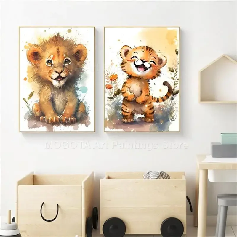 Watercolor Lion Giraffe Tiger  - Baby Nursery Giraffe 评论和价格