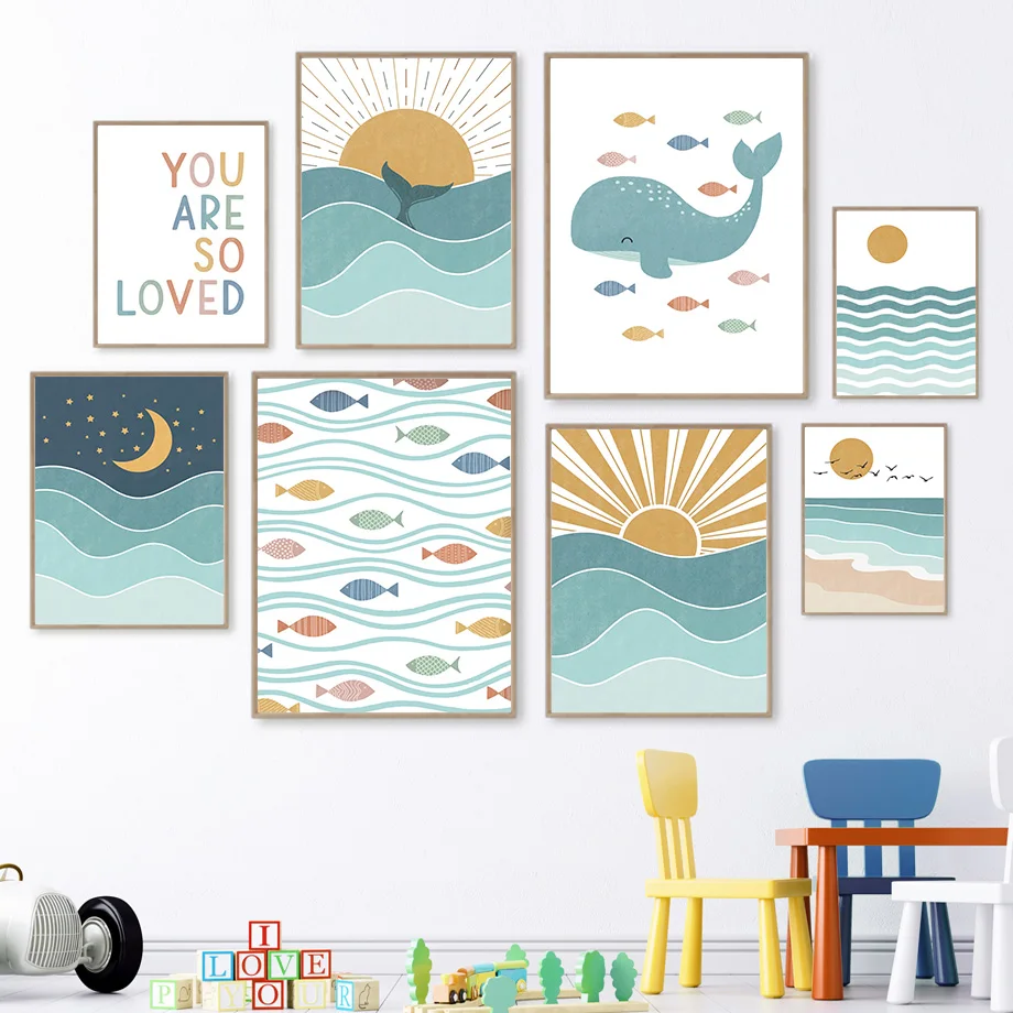 1pc frameless Fish Whale Seagu - Baby Nursery Ocean 评论和价格