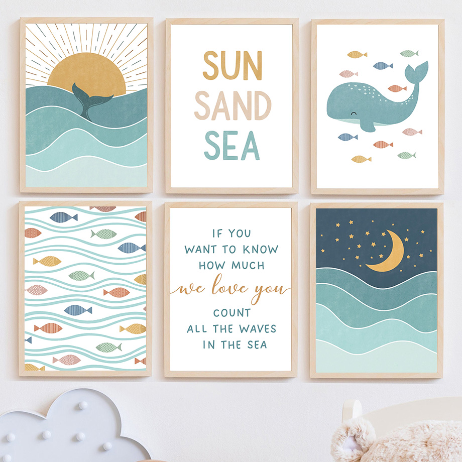 1pc frameless Fish Whale Seagu - Baby Nursery Ocean 评论和价格