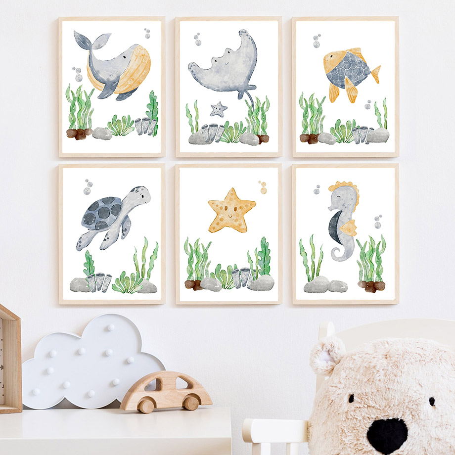 Devilfish Whale Seahorse Turtl - Baby Nursery Ocean 评论和价格