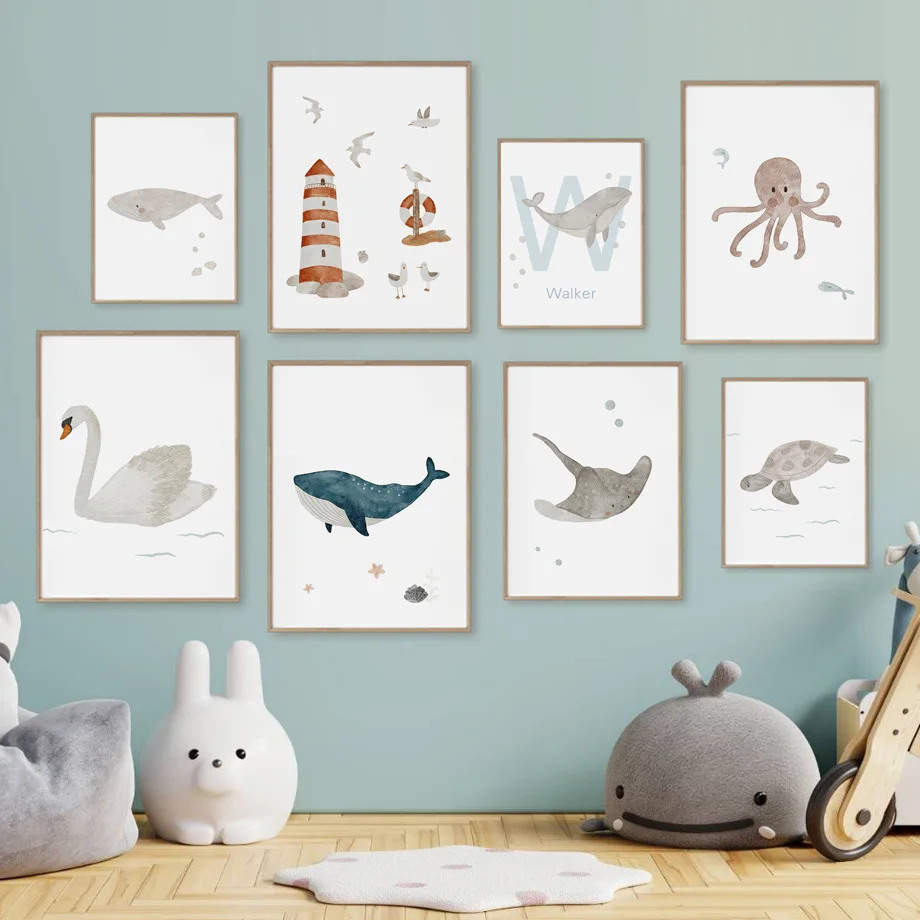 Custom Name Whale Octopus Turt - Baby Nursery Ocean 评论和价格