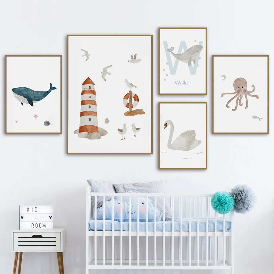 Custom Name Whale Octopus Turt - Baby Nursery Ocean 评论和价格